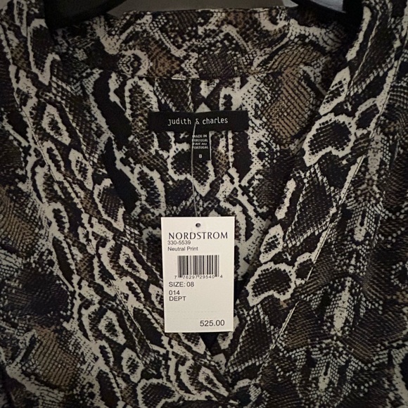 Judith and Charles-BNWT-snake print dress- long sleeve-detachable belt-size 8 - Picture 5 of 6